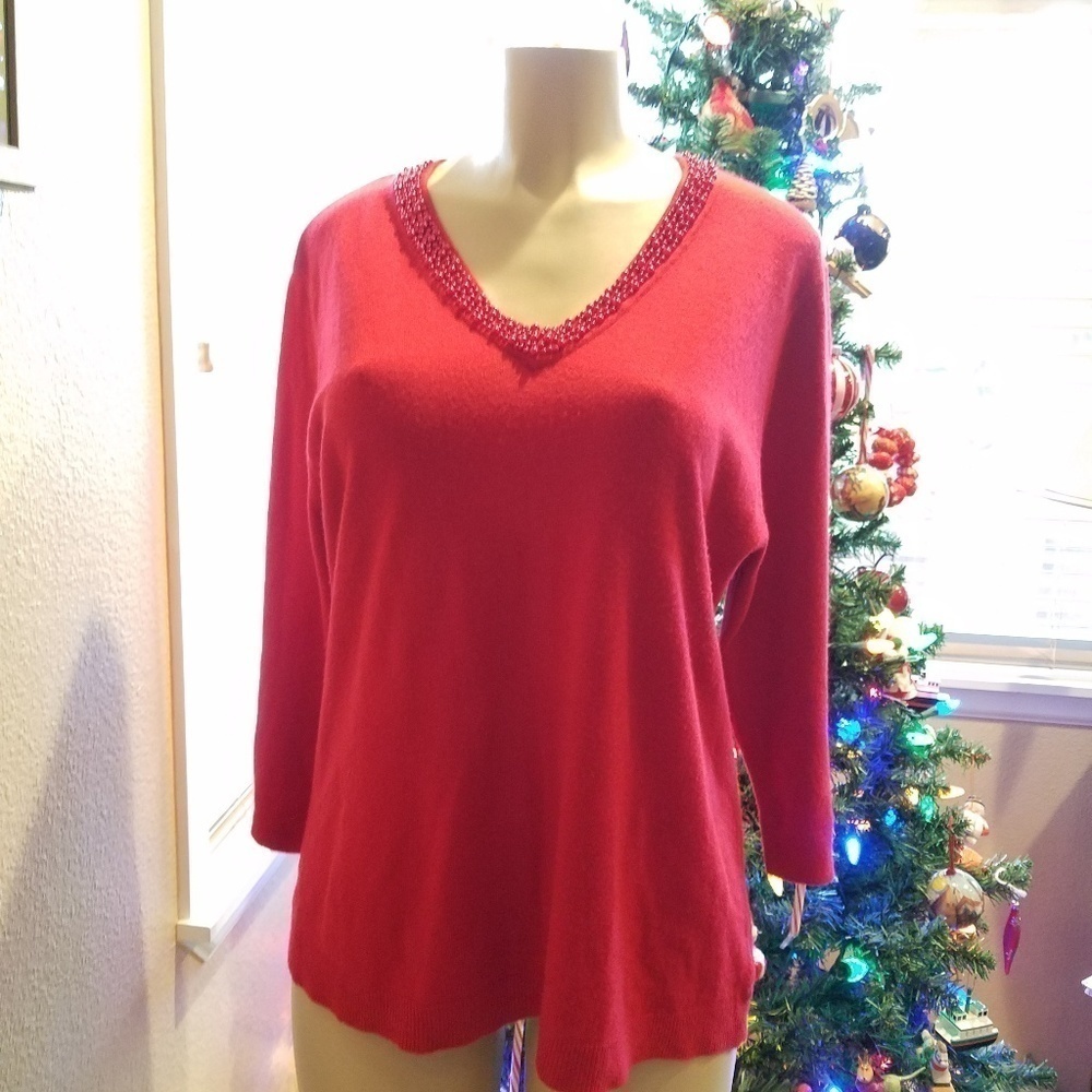 Jm Collection Pearl Embellished Sweater